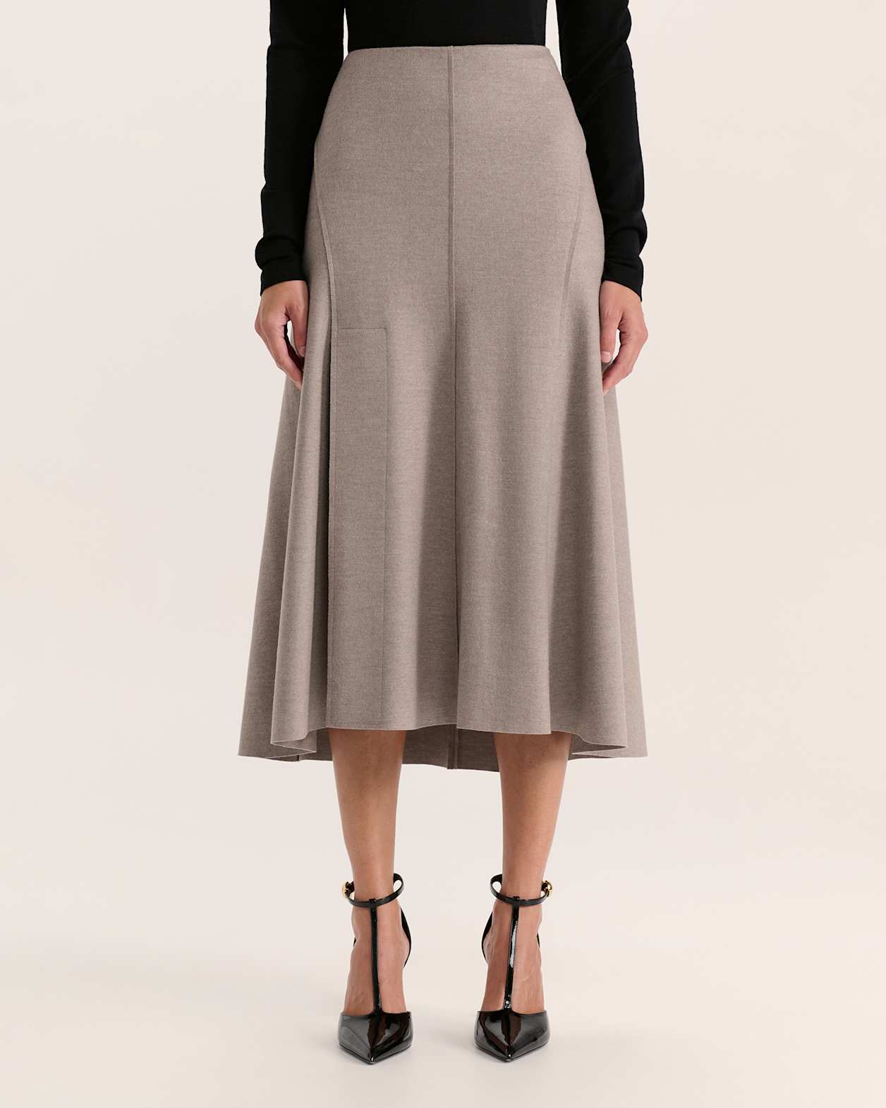 Karla Wool Panel Midi Skirt in MINK