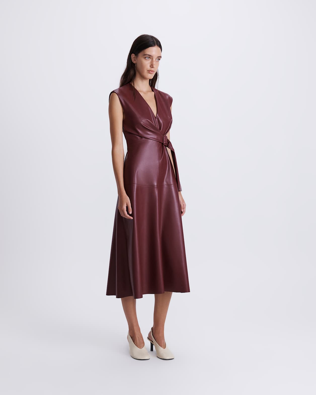 Mimi Vegan Leather Wrap Dress in VINO