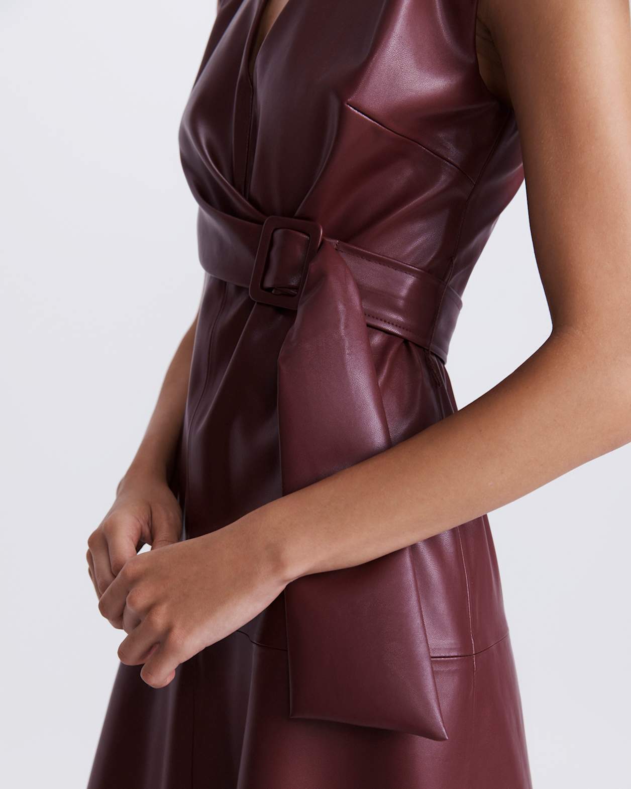 Mimi Vegan Leather Wrap Dress in VINO