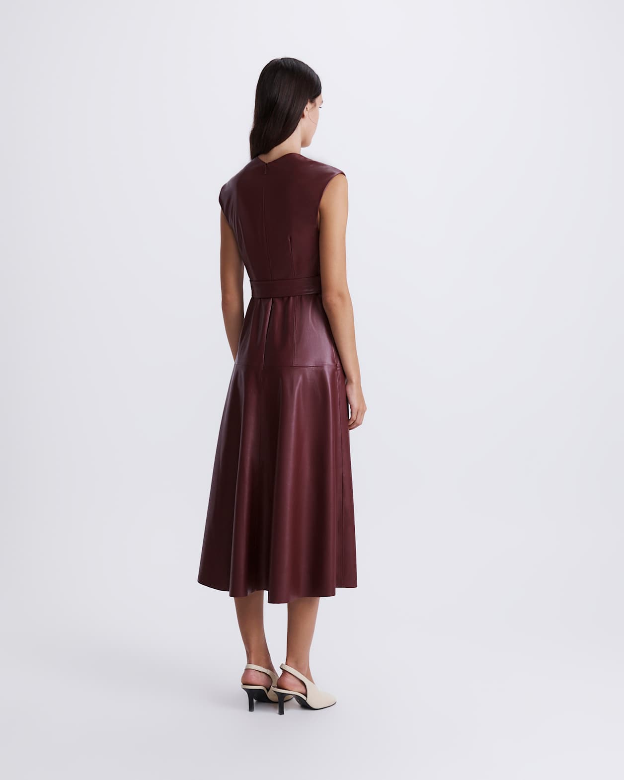 Mimi Vegan Leather Wrap Dress in VINO