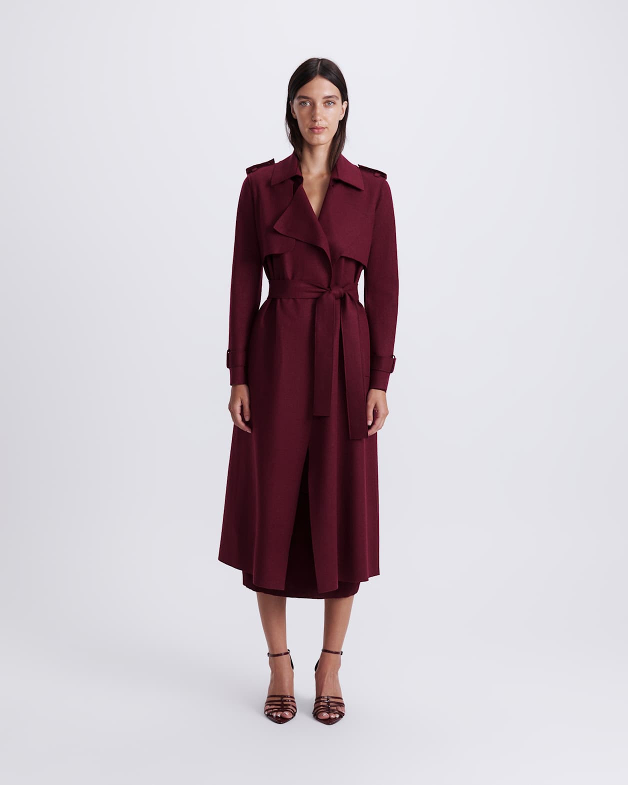 Karla Wool Longline Trench Coat in BERRY