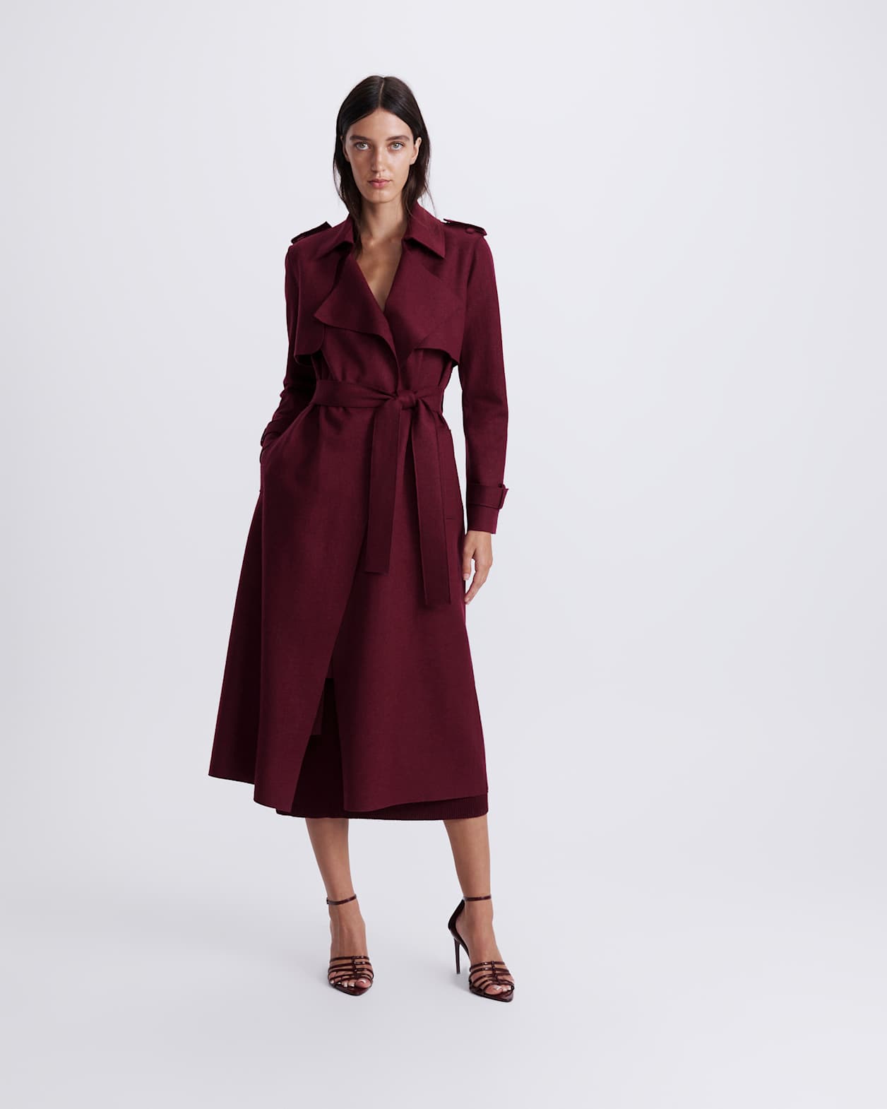 Karla Wool Longline Trench Coat in BERRY