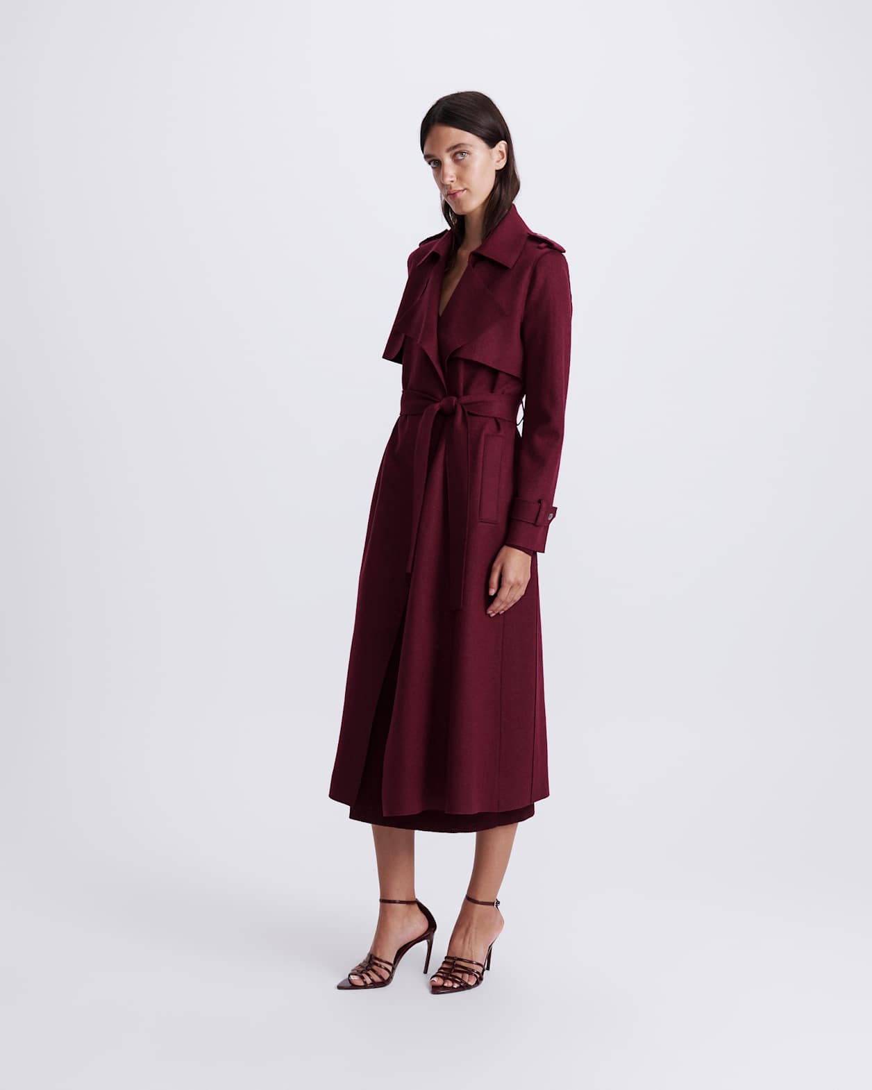 Karla Wool Longline Trench Coat in BERRY