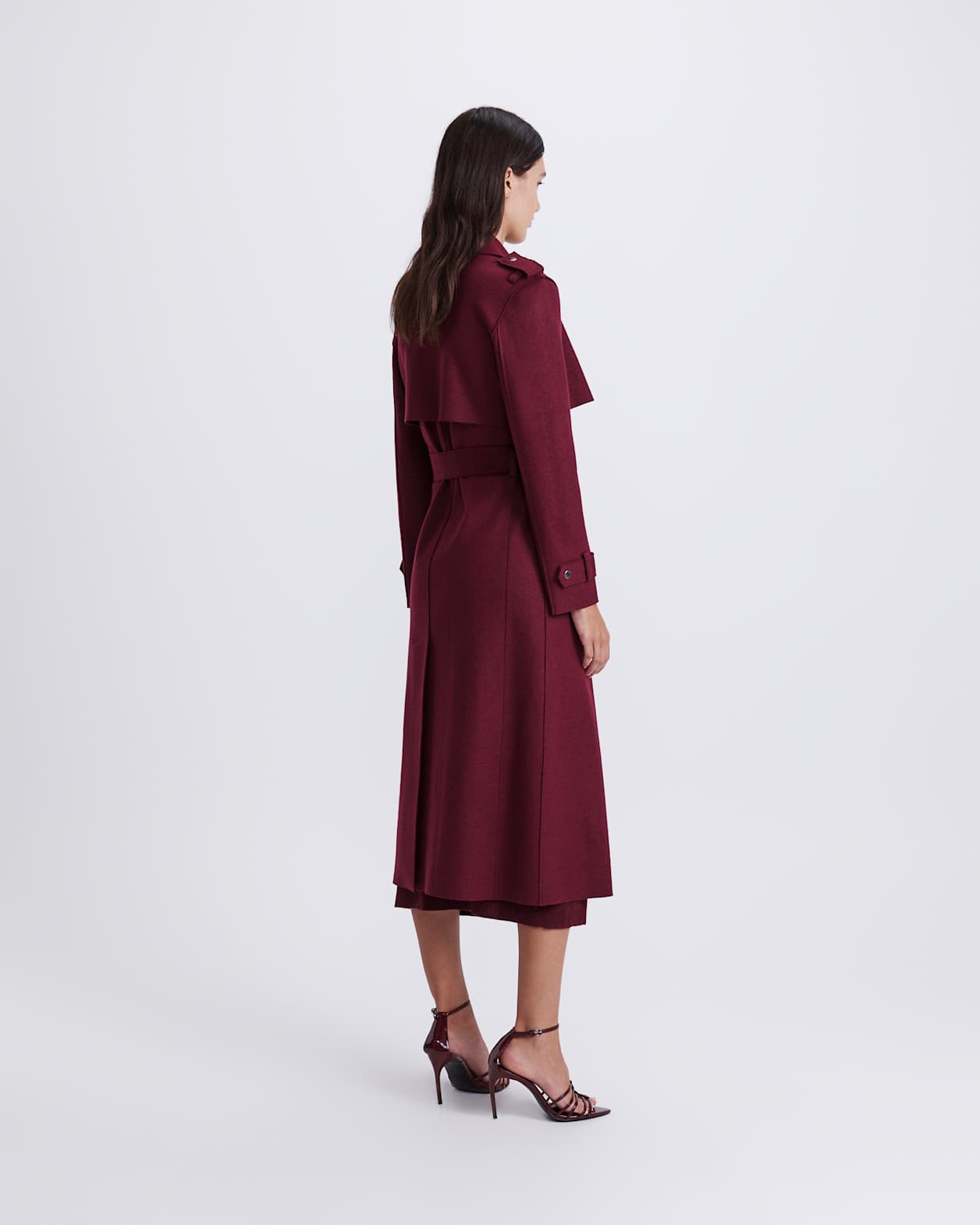 Karla Wool Longline Trench Coat in BERRY