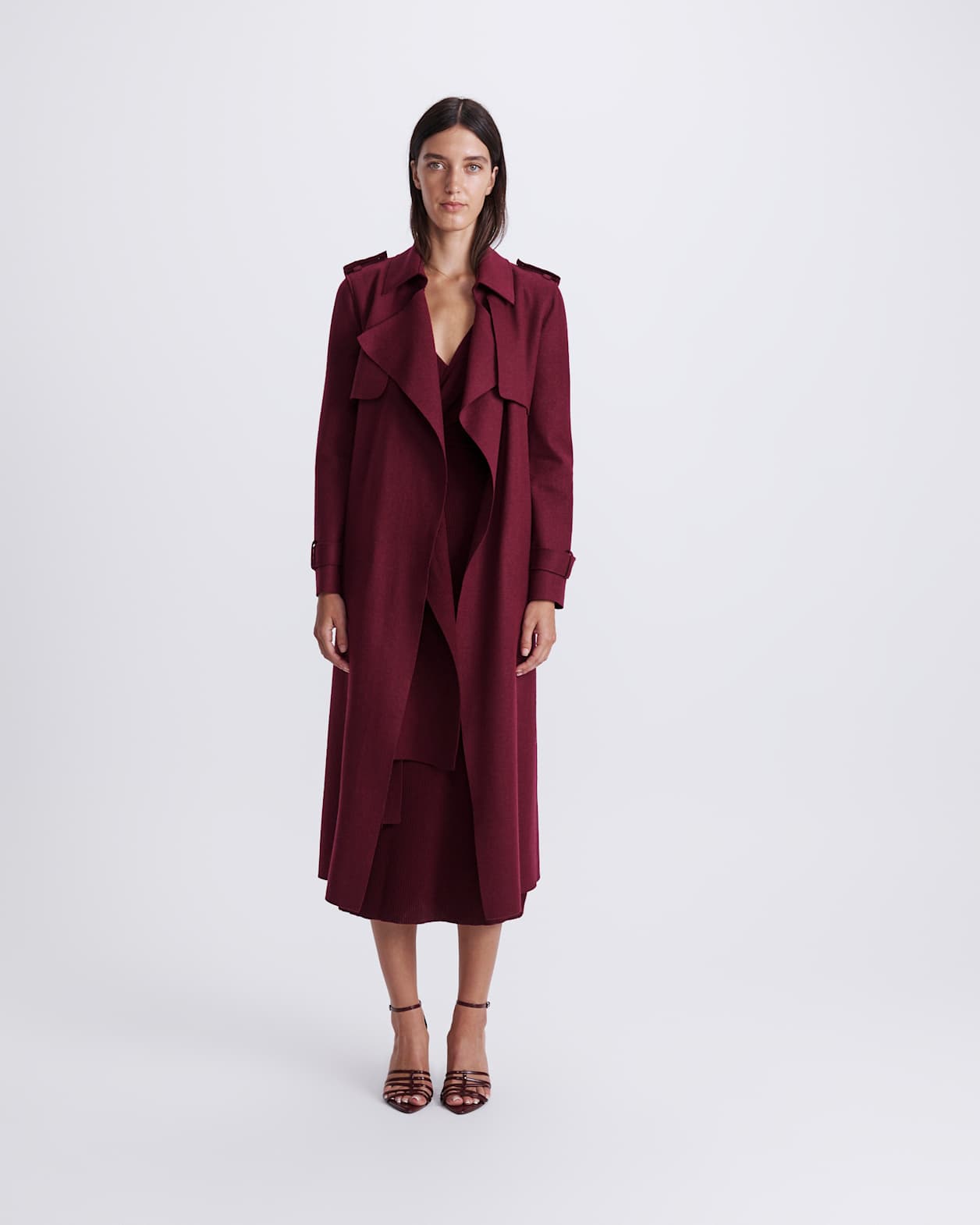 Karla Wool Longline Trench Coat in BERRY