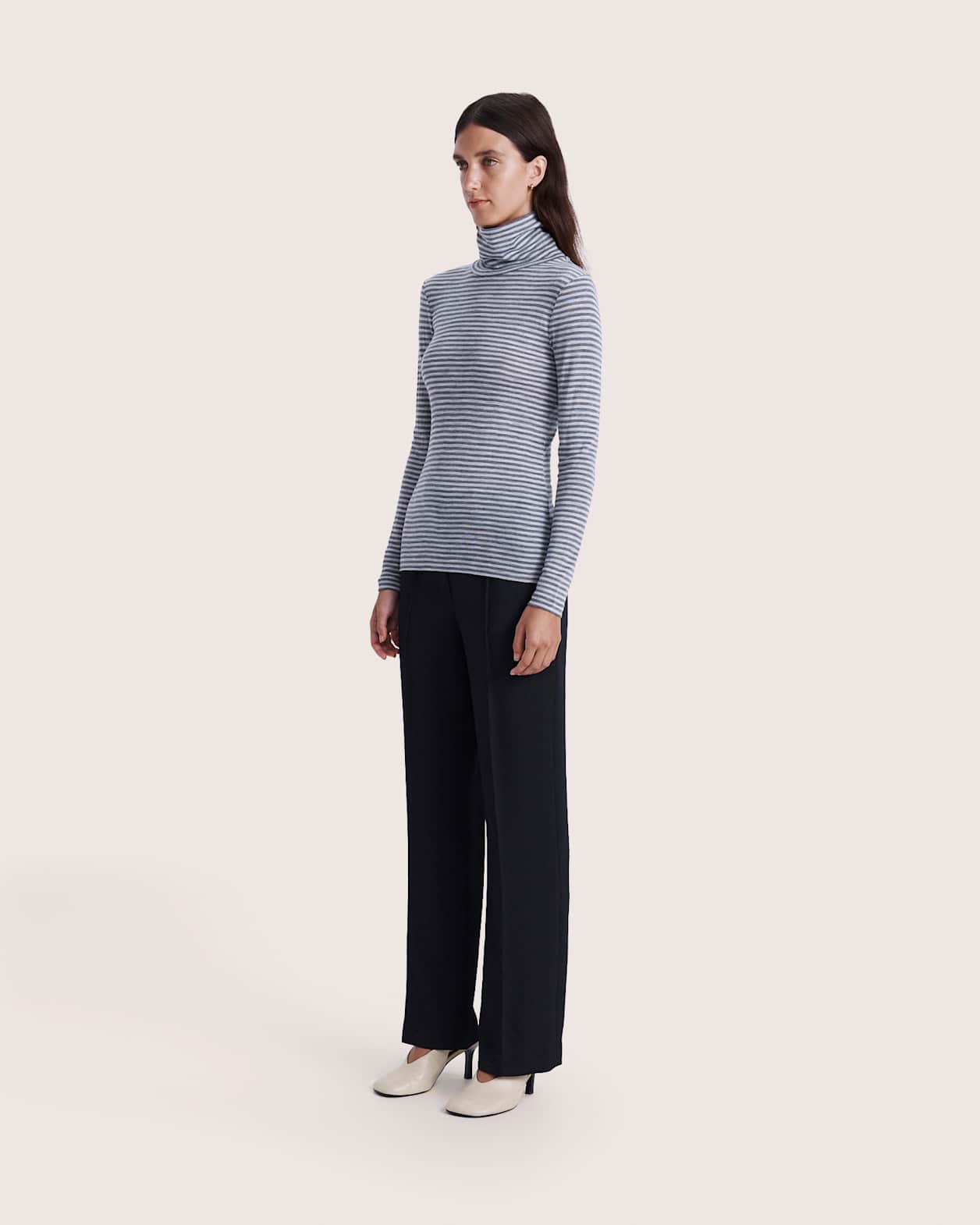 Coco Wool Striped Long Sleeve Top in GREY/CHARCOAL