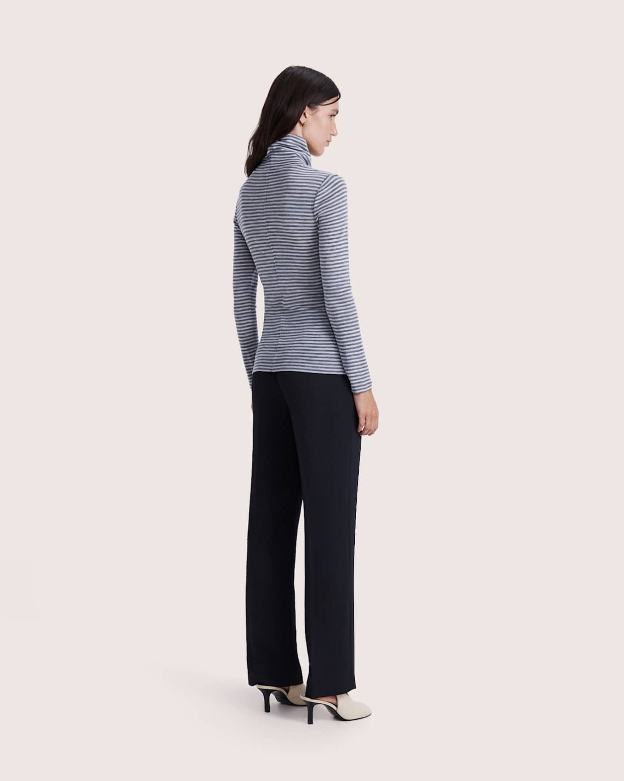 Coco Wool Striped Long Sleeve Top in GREY/CHARCOAL