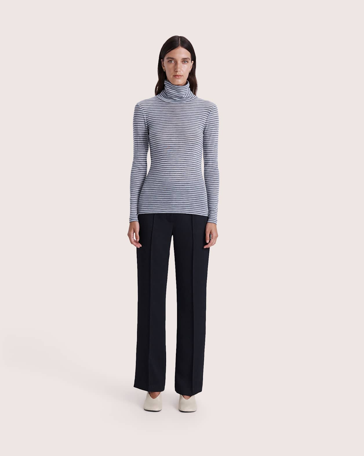 Coco Wool Striped Long Sleeve Top in GREY/CHARCOAL