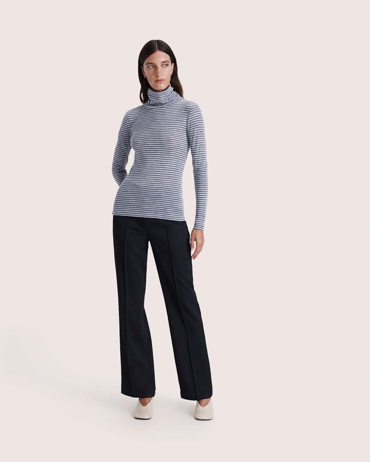 Coco Wool Striped Long Sleeve Top in GREY/CHARCOAL