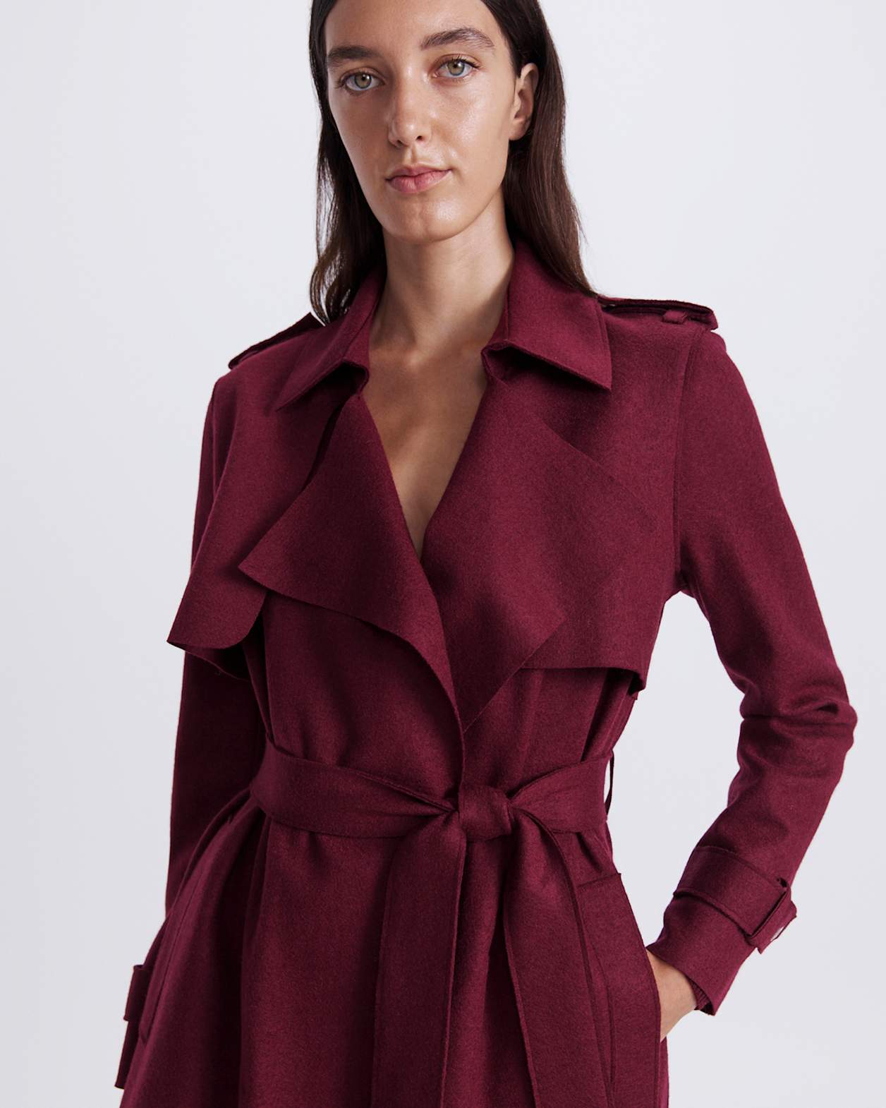 Karla Wool Longline Trench Coat in BERRY