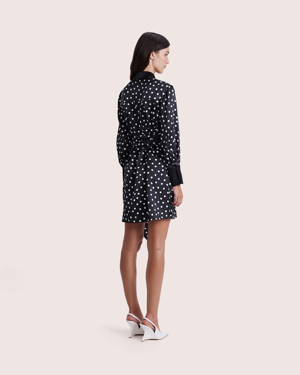 Presley Silk Mini Shirt Dress in BLACK/IVORY
