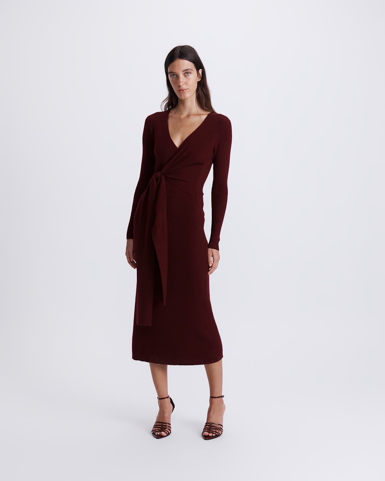 Elle Wool Blend Wrap Knit Dress in BERRY