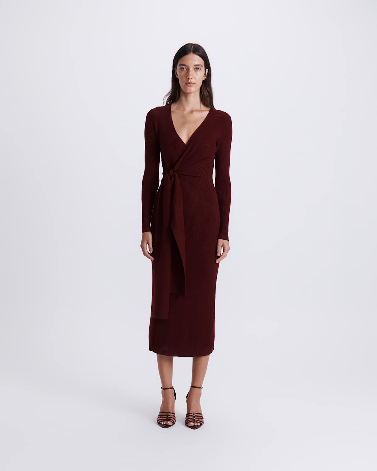 Elle Wool Blend Wrap Knit Dress in BERRY