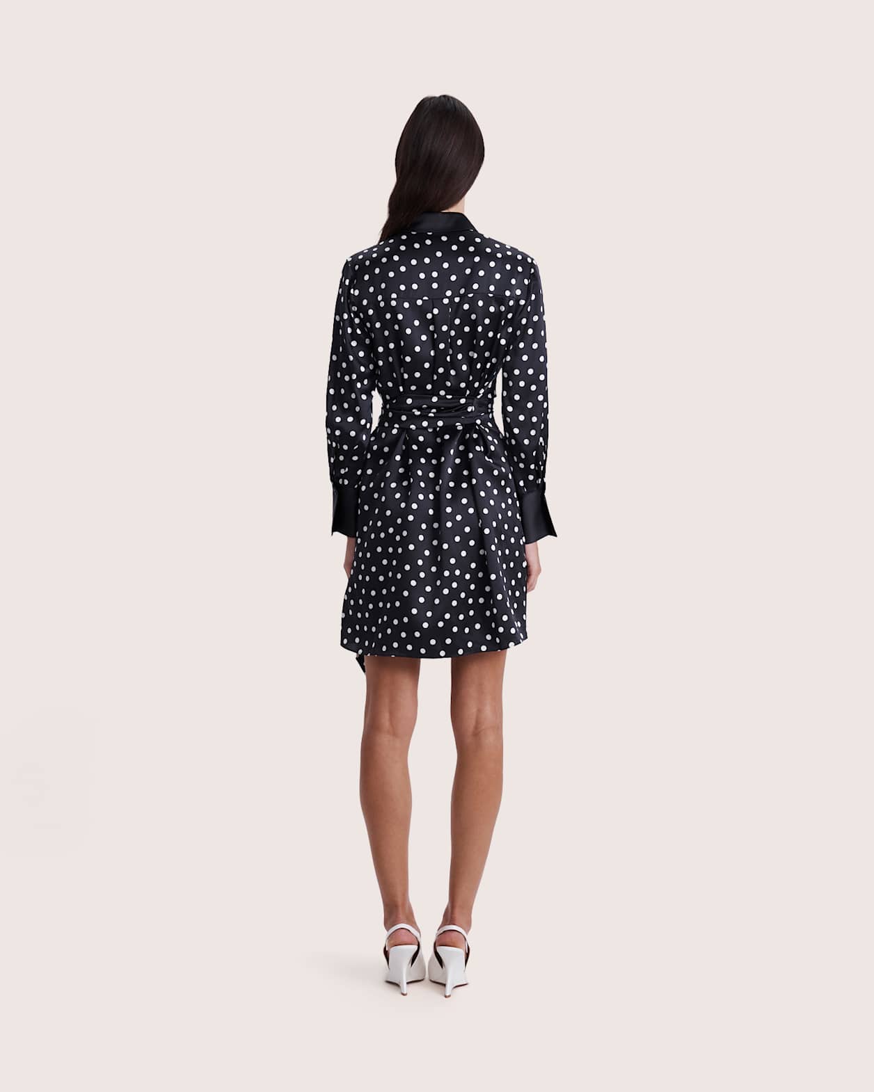 Presley Silk Mini Shirt Dress in BLACK/IVORY