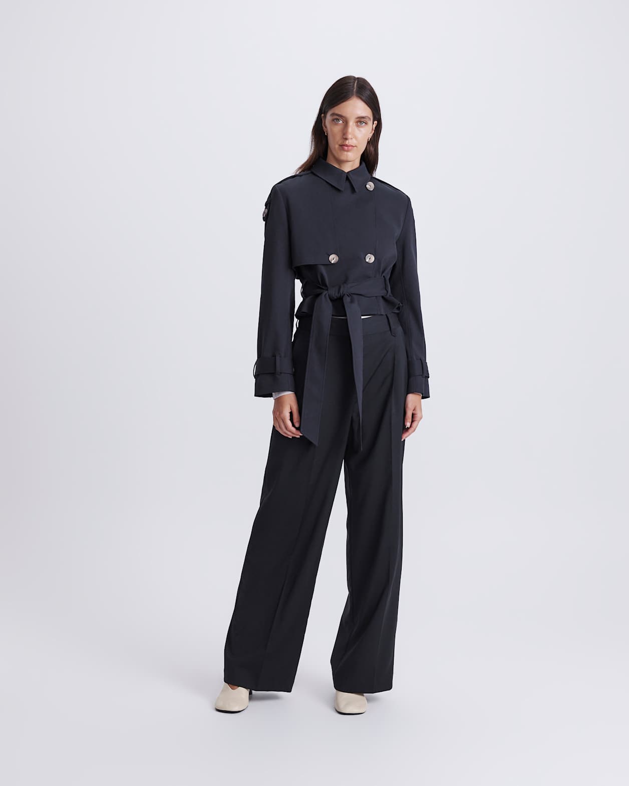 Tia Cropped Trench in BLACK