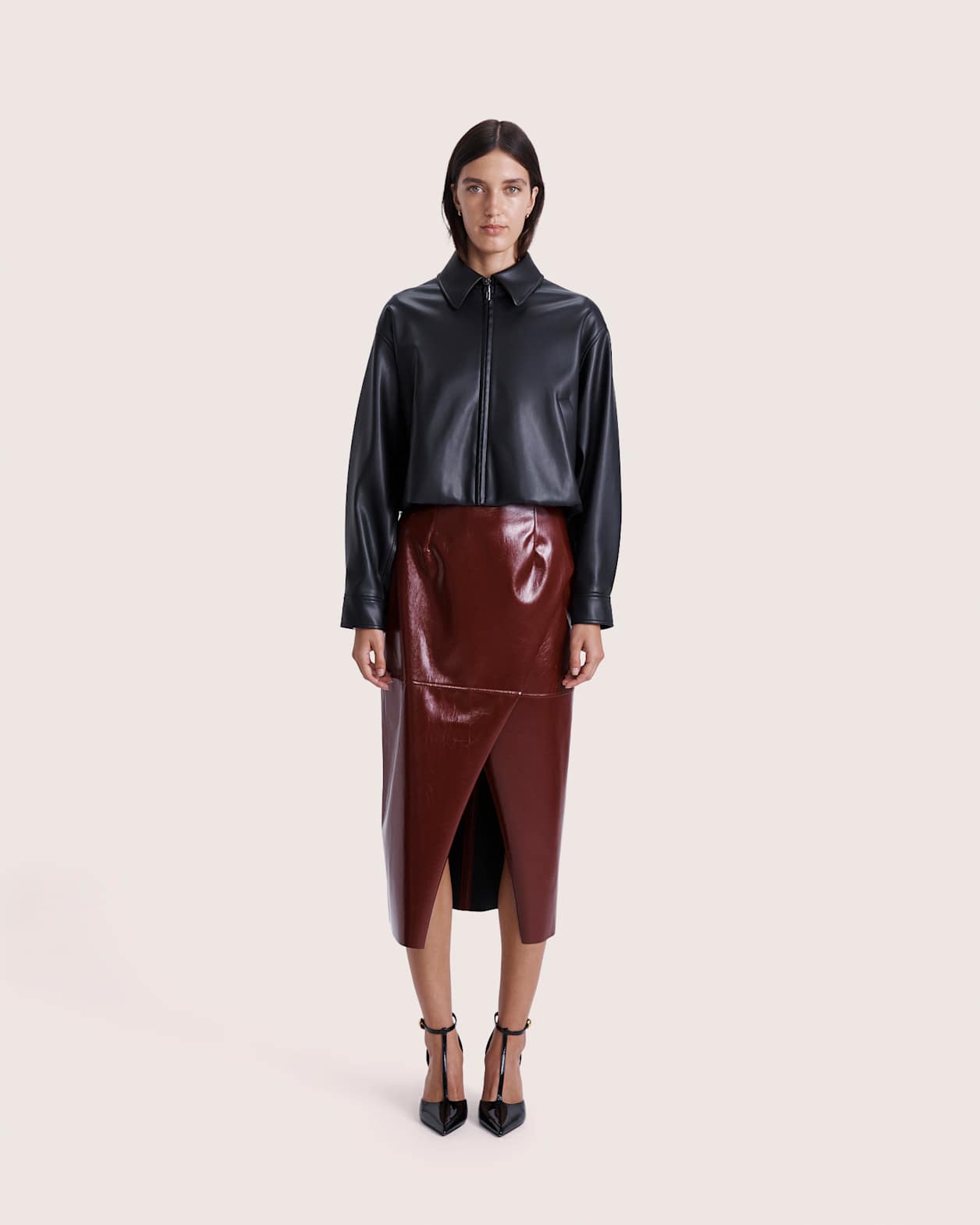 Viv Faux Leather Bomber in BLACK