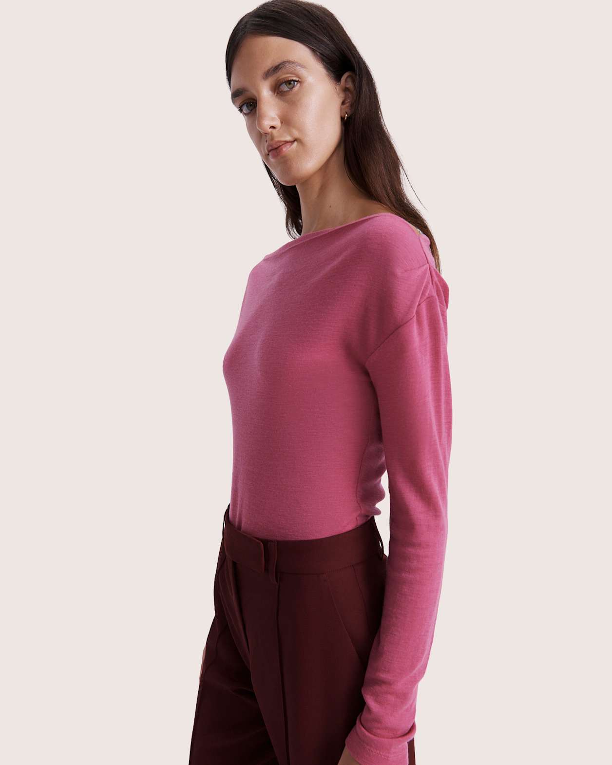 Coco Wool Boat Neck Top in ROSE
