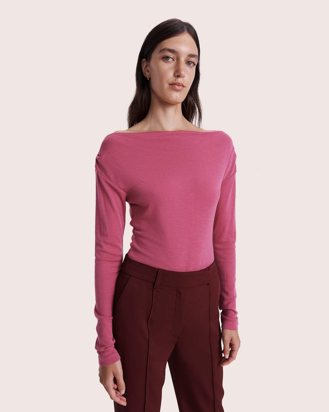Coco Wool Boat Neck Top in ROSE