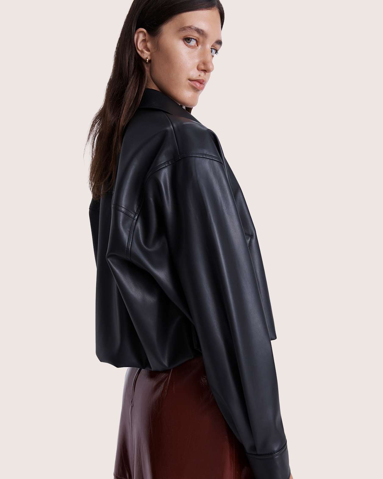 Viv Faux Leather Bomber in BLACK