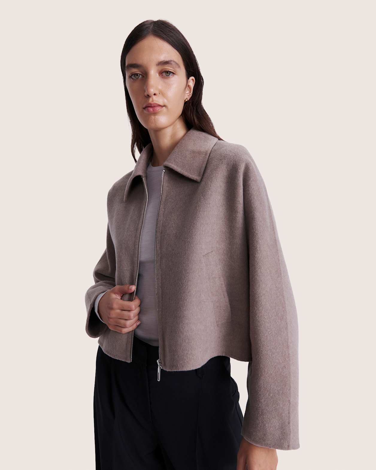 Kayla Wool Bomber Jacket in MINK
