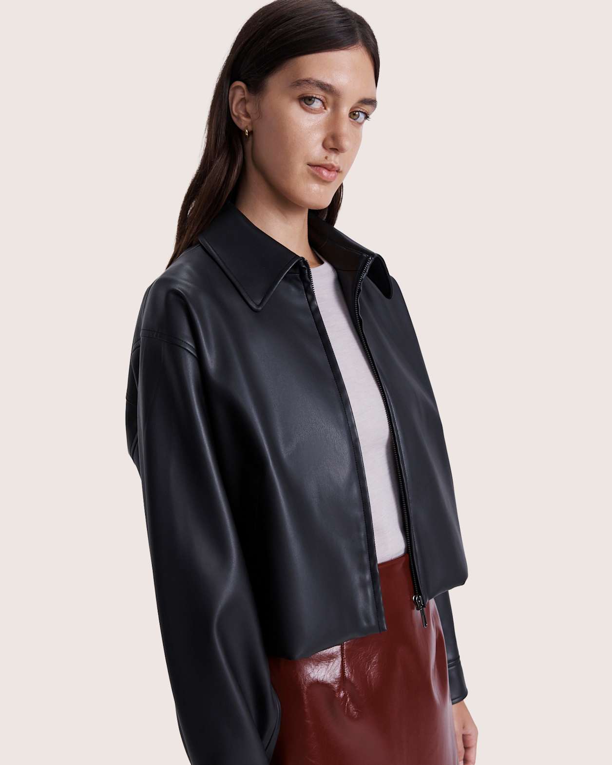 Viv Faux Leather Bomber in BLACK