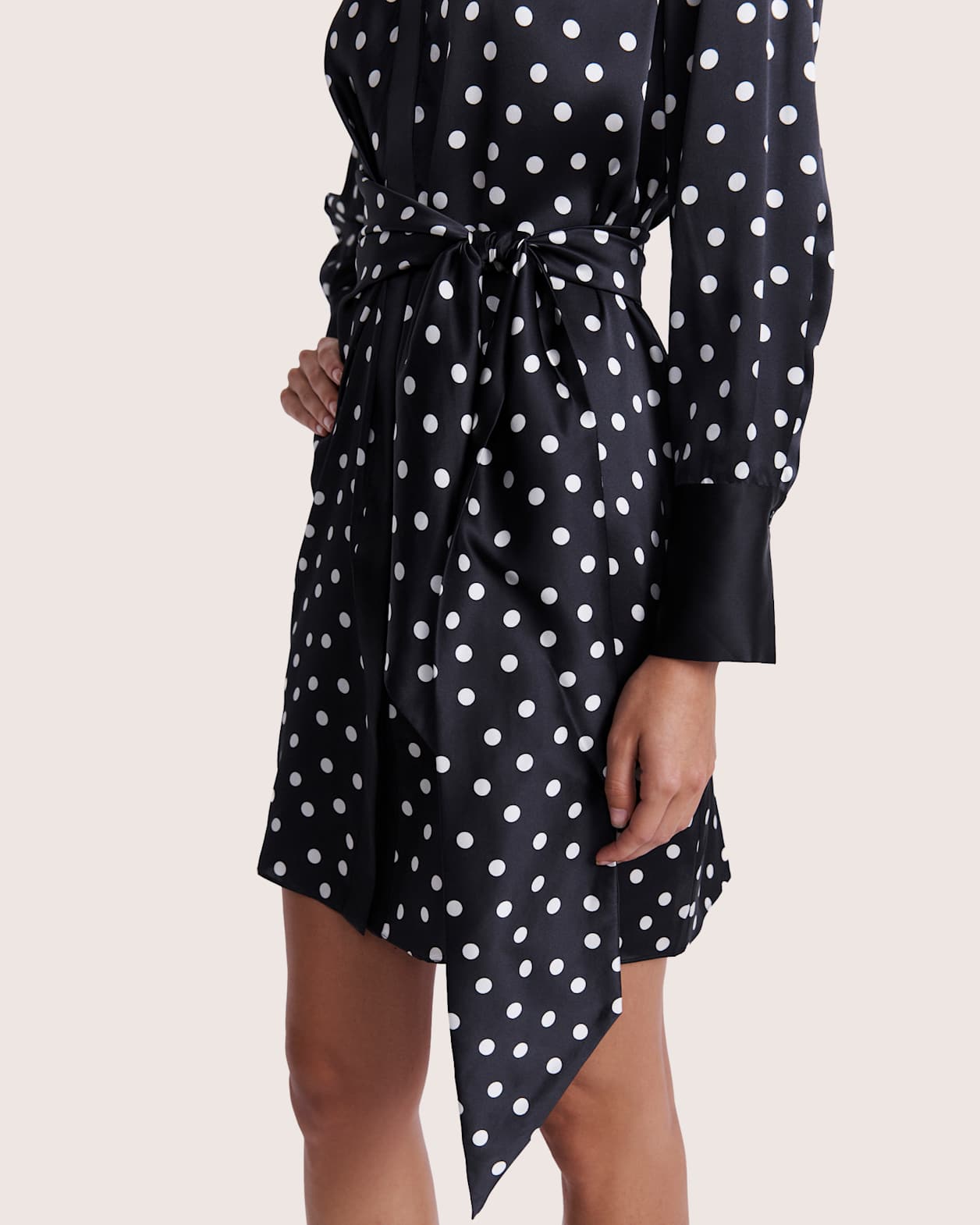 Presley Silk Mini Shirt Dress in BLACK/IVORY