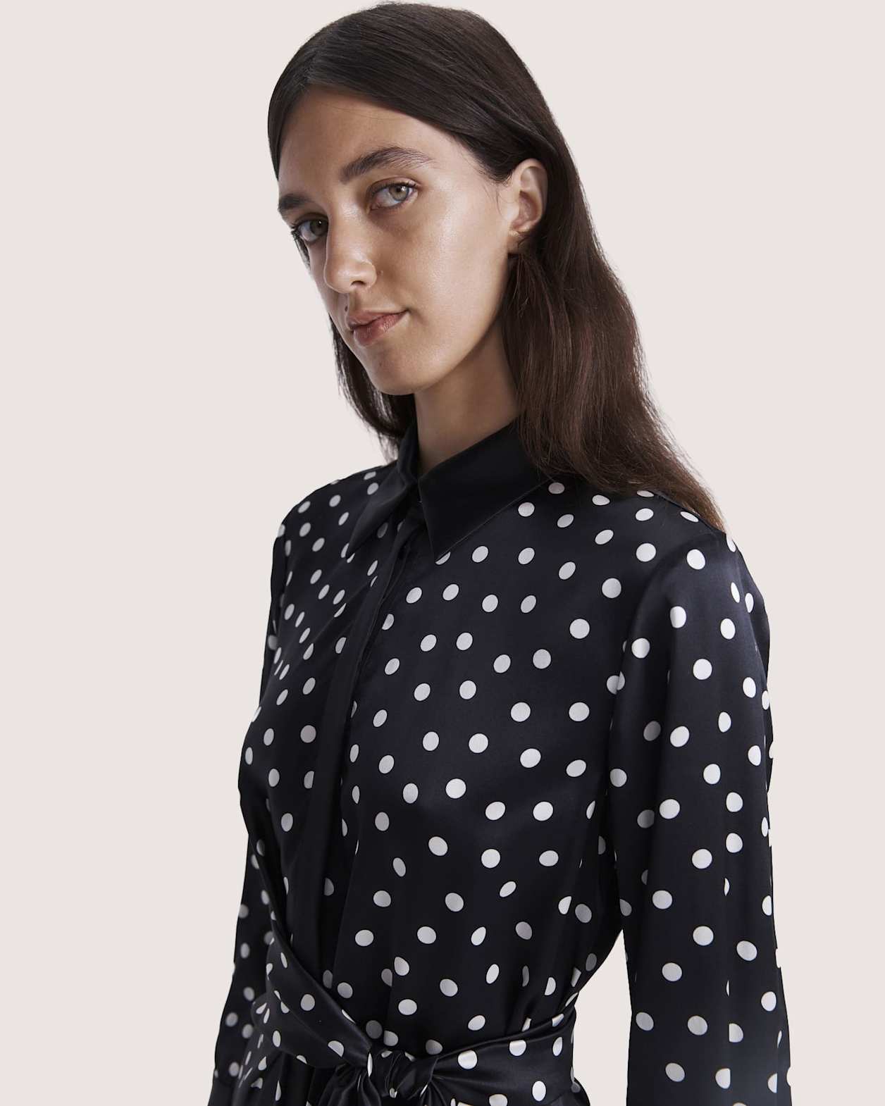 Presley Silk Mini Shirt Dress in BLACK/IVORY