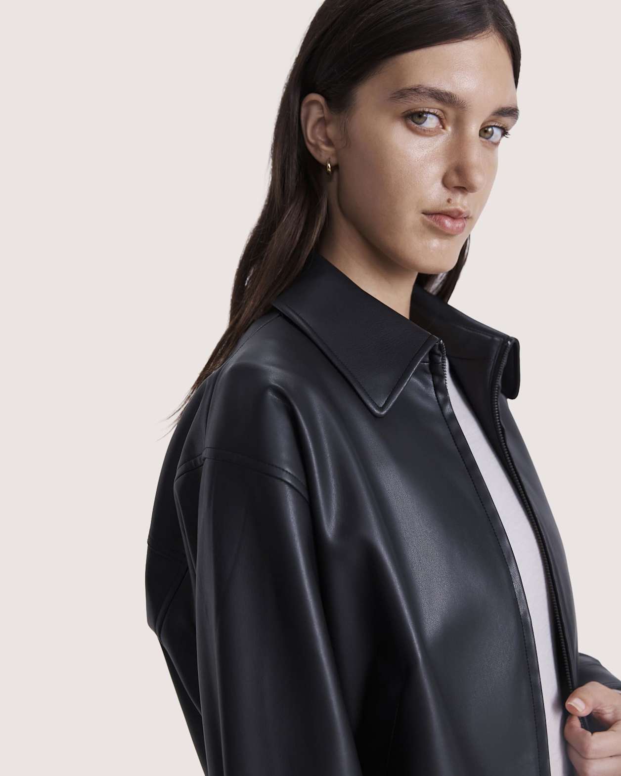 Viv Faux Leather Bomber in BLACK