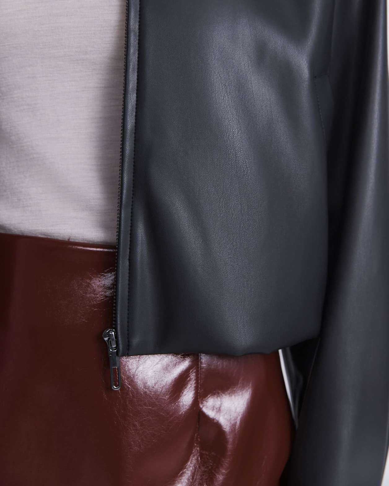 Viv Faux Leather Bomber in BLACK