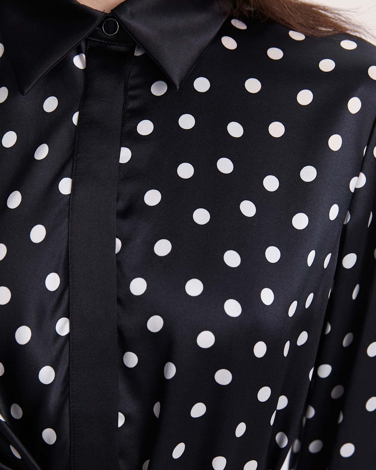 Presley Silk Mini Shirt Dress in BLACK/IVORY