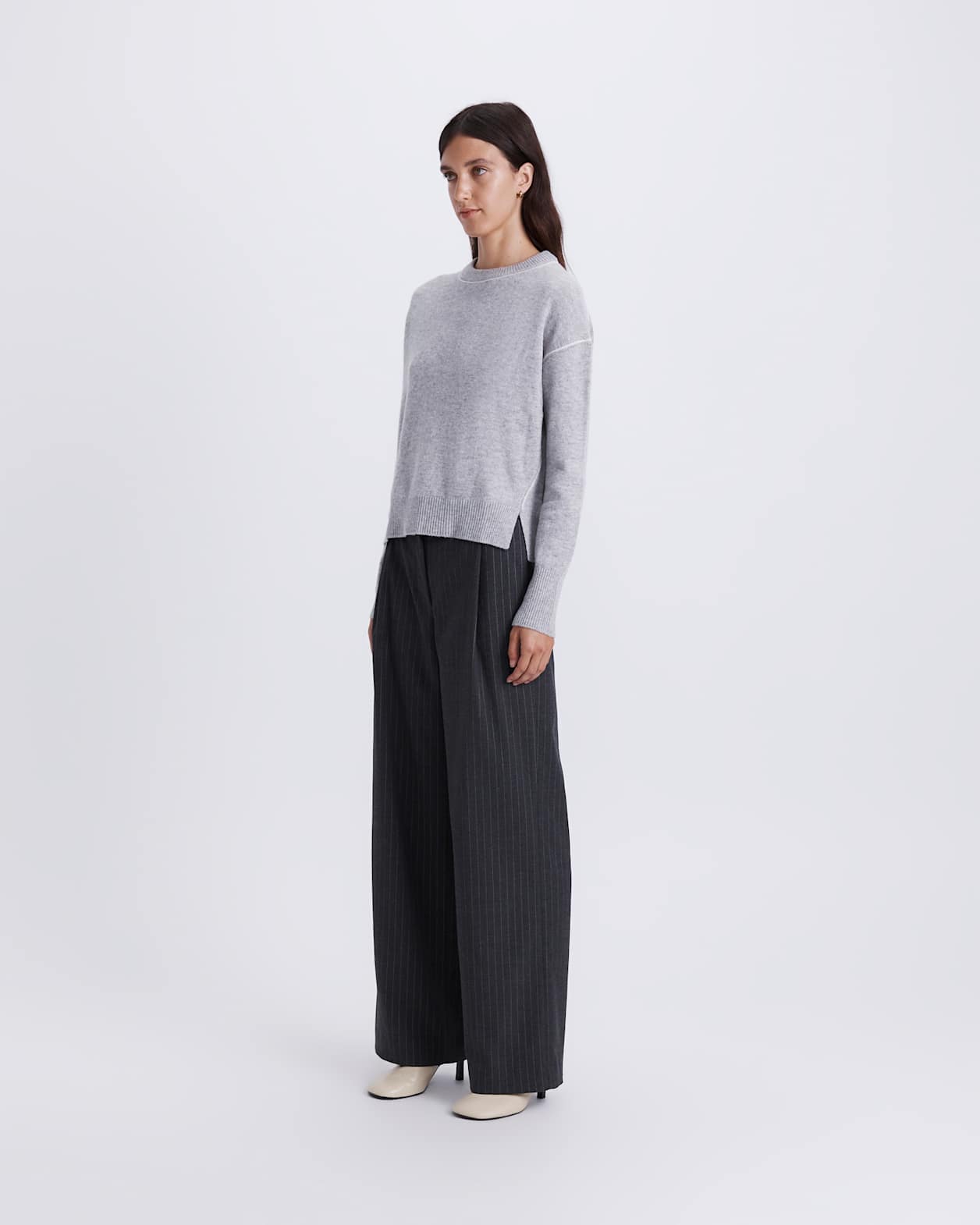 Claudia Chunky Wool Sweater in LIGHT GREY MELANGE