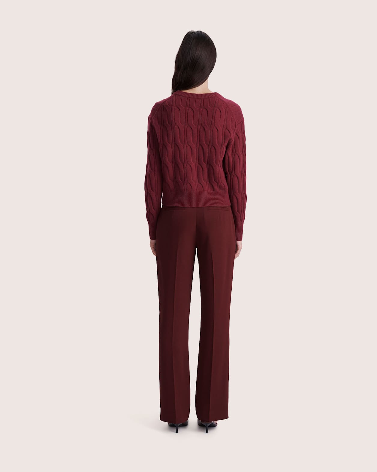 Nora Wool Cashmere Cable Cardi in BERRY