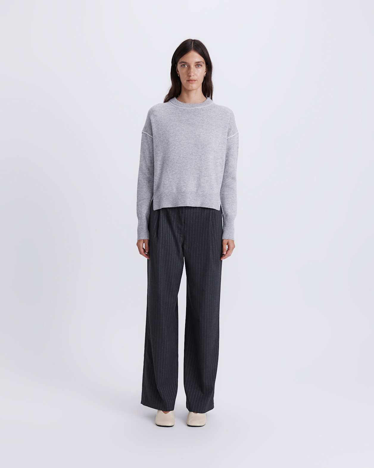 Claudia Chunky Wool Sweater in LIGHT GREY MELANGE