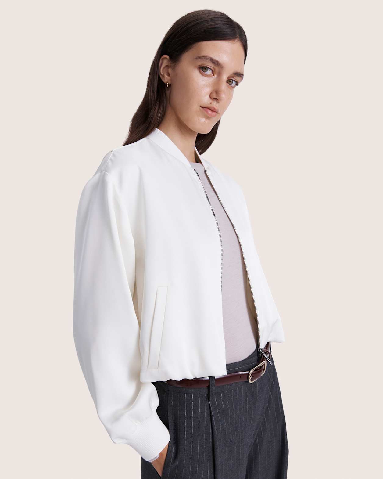 Jayde Satin Bomber in VANILLA