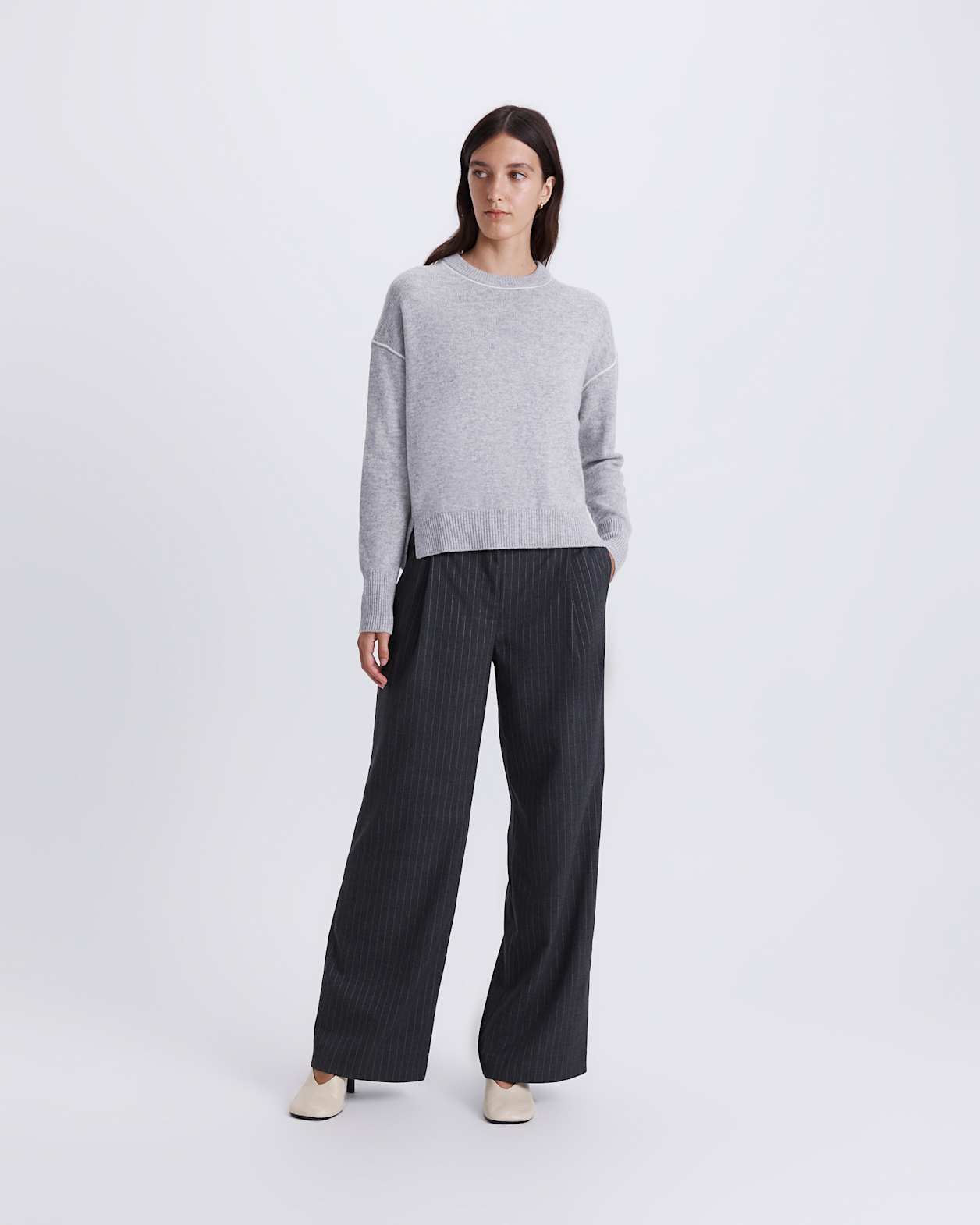 Claudia Chunky Wool Sweater in LIGHT GREY MELANGE