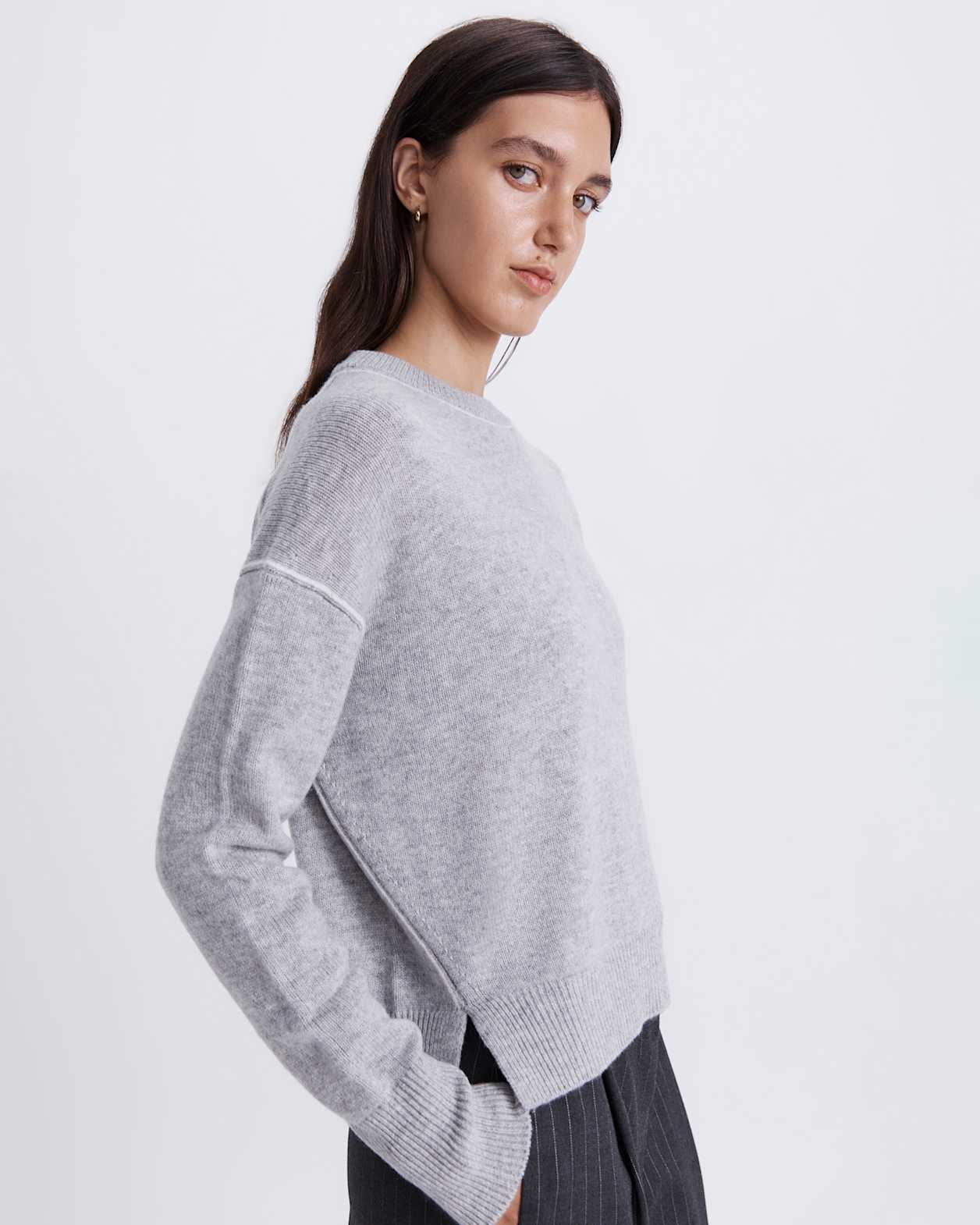 Claudia Chunky Wool Sweater in LIGHT GREY MELANGE