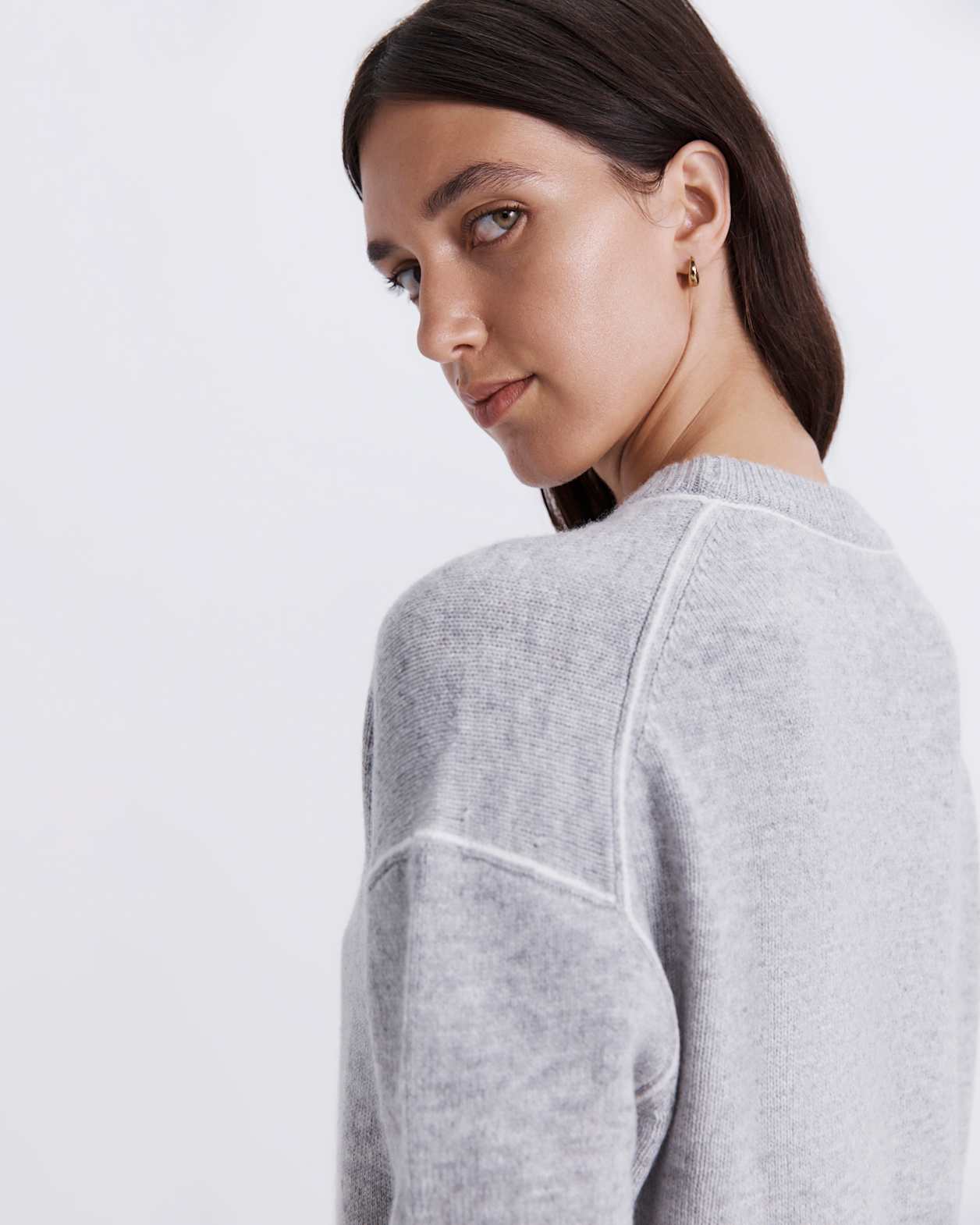 Claudia Chunky Wool Sweater in LIGHT GREY MELANGE