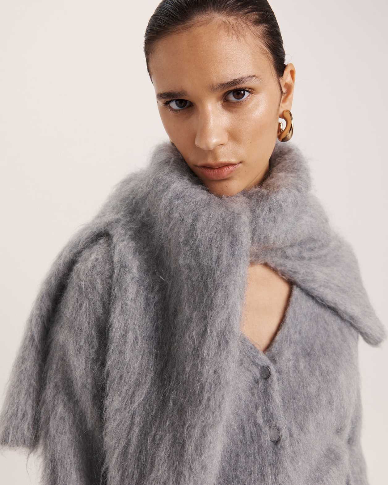 Mindy Mohair Wool Cropped Cardi in LIGHT GREY MELANGE