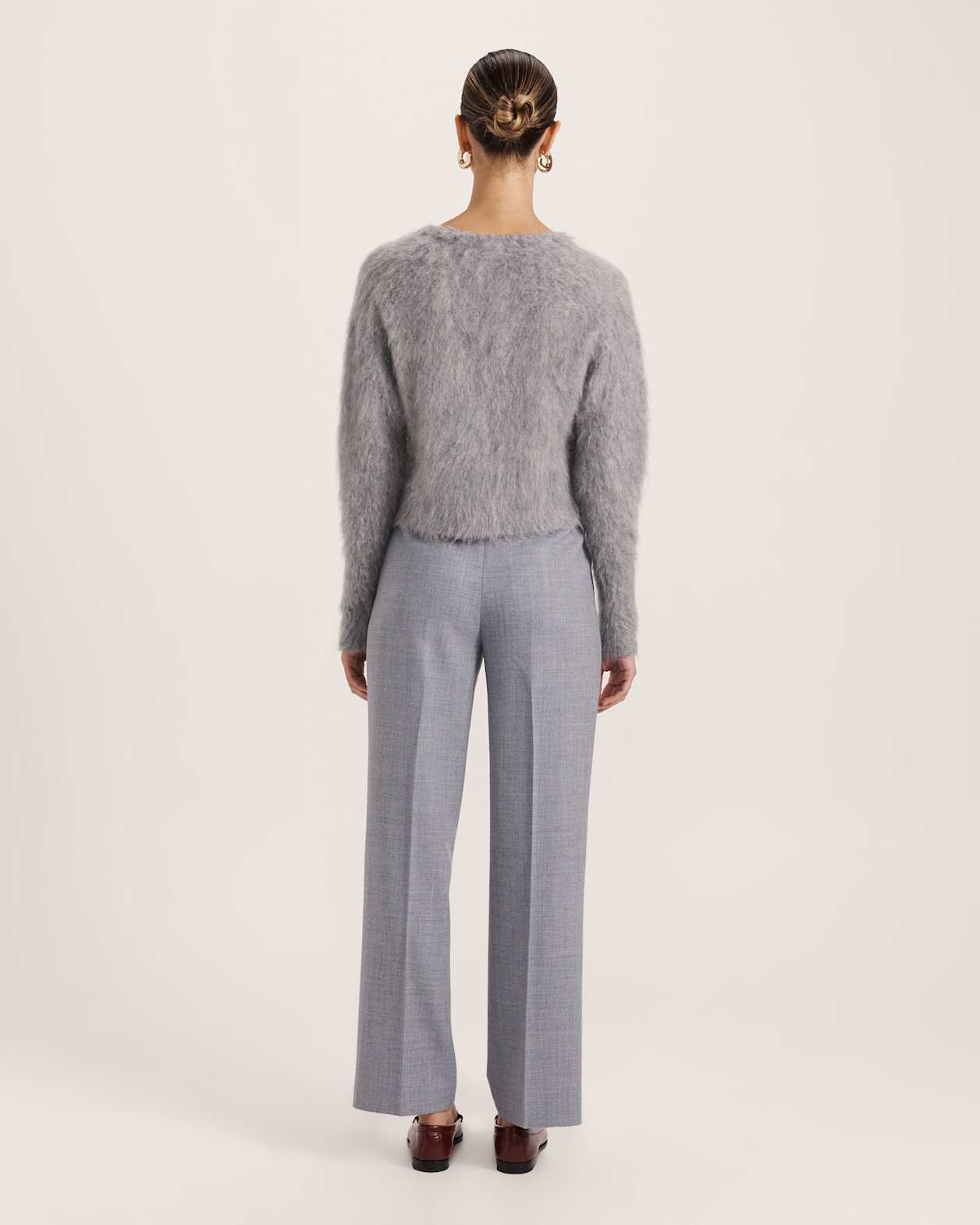 Mindy Mohair Wool Cropped Cardi in LIGHT GREY MELANGE