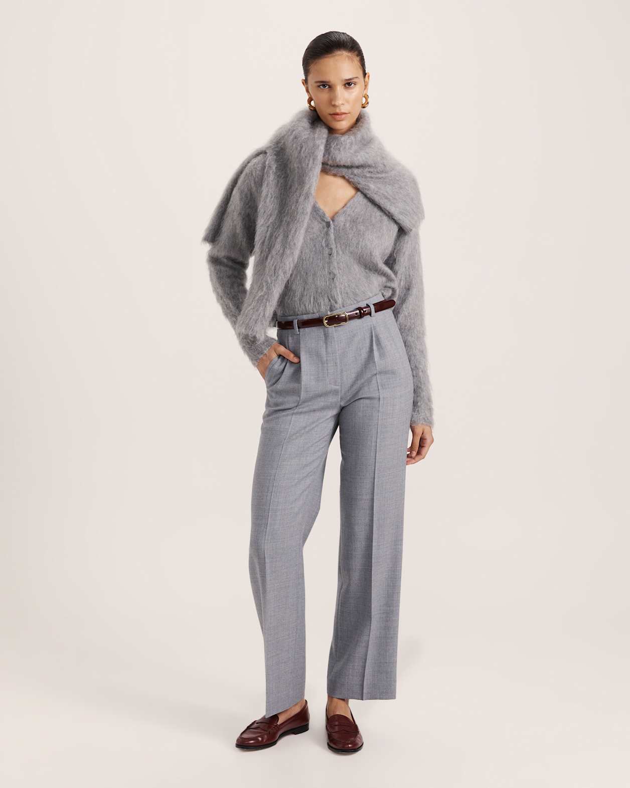 Mindy Mohair Wool Cropped Cardi in LIGHT GREY MELANGE