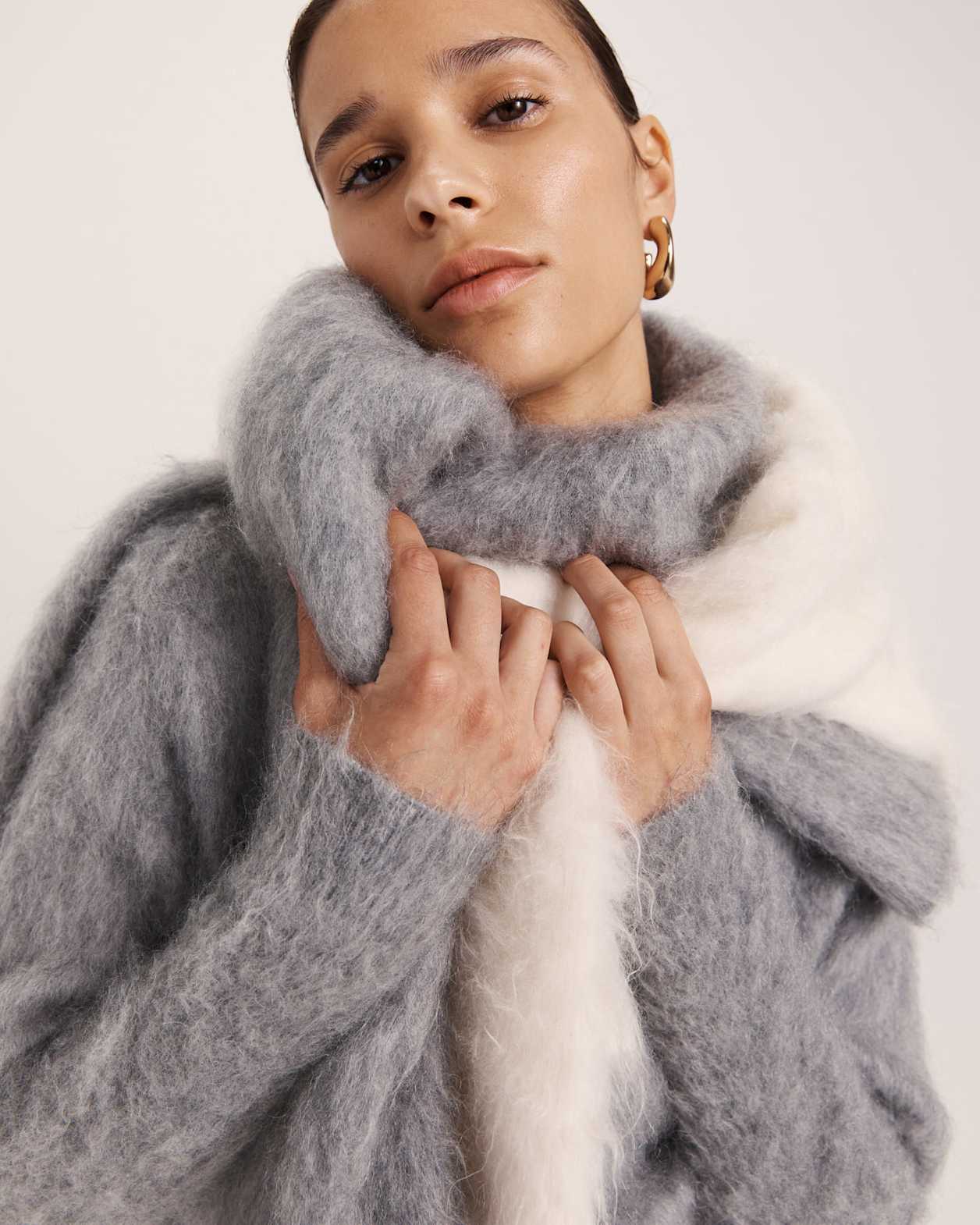 Mindy Mohair Wool Cropped Cardi in LIGHT GREY MELANGE