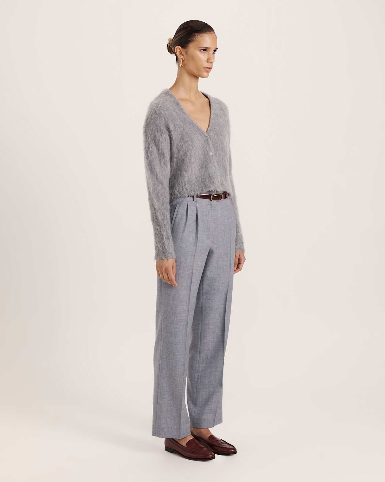 Mindy Mohair Wool Cropped Cardi in LIGHT GREY MELANGE