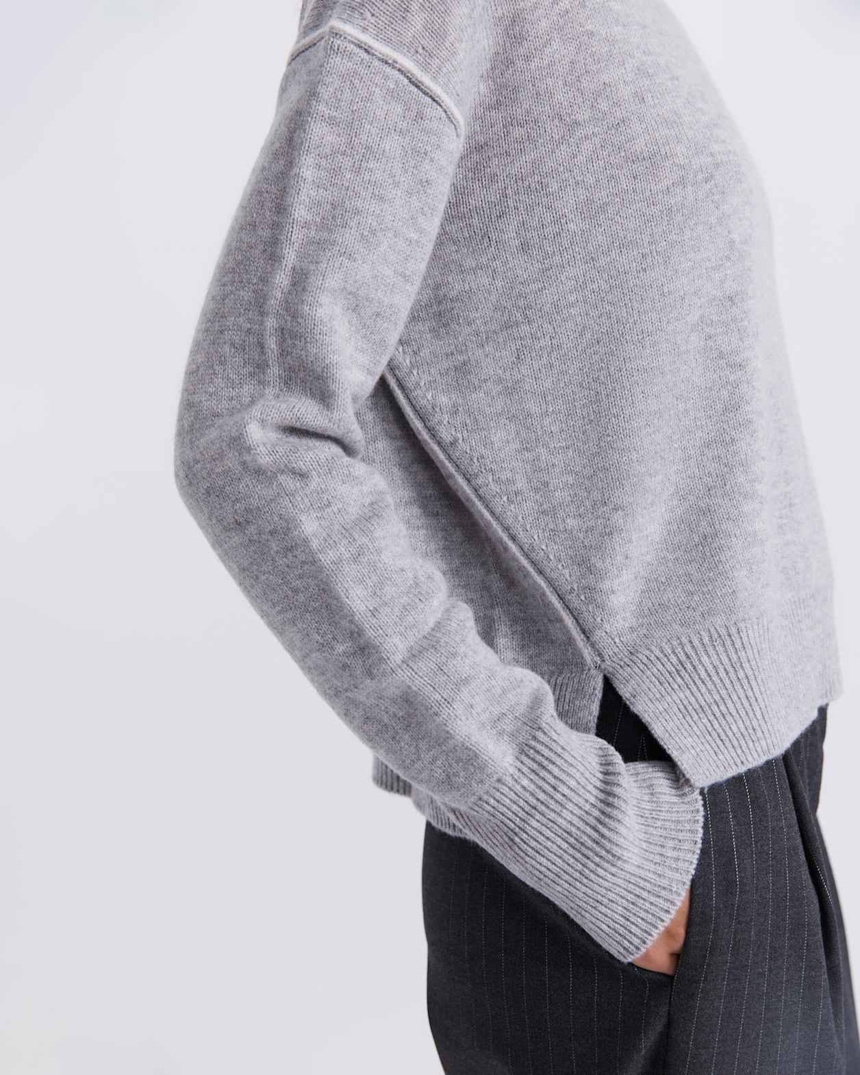 Claudia Chunky Wool Sweater in LIGHT GREY MELANGE