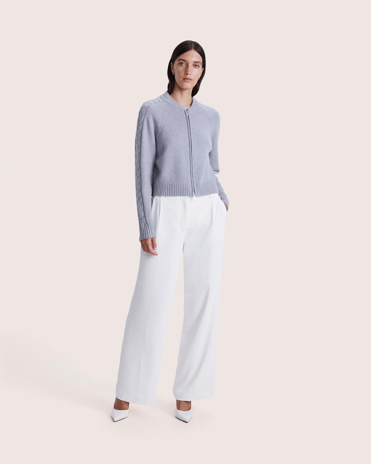 Claudia Wool Cable Bomber in MOONDUST