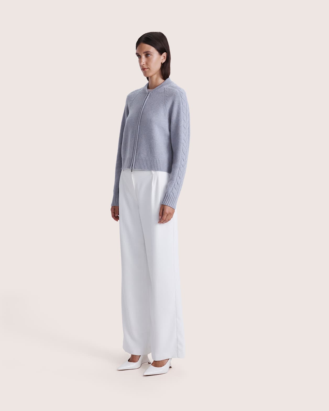 Claudia Wool Cable Bomber in MOONDUST