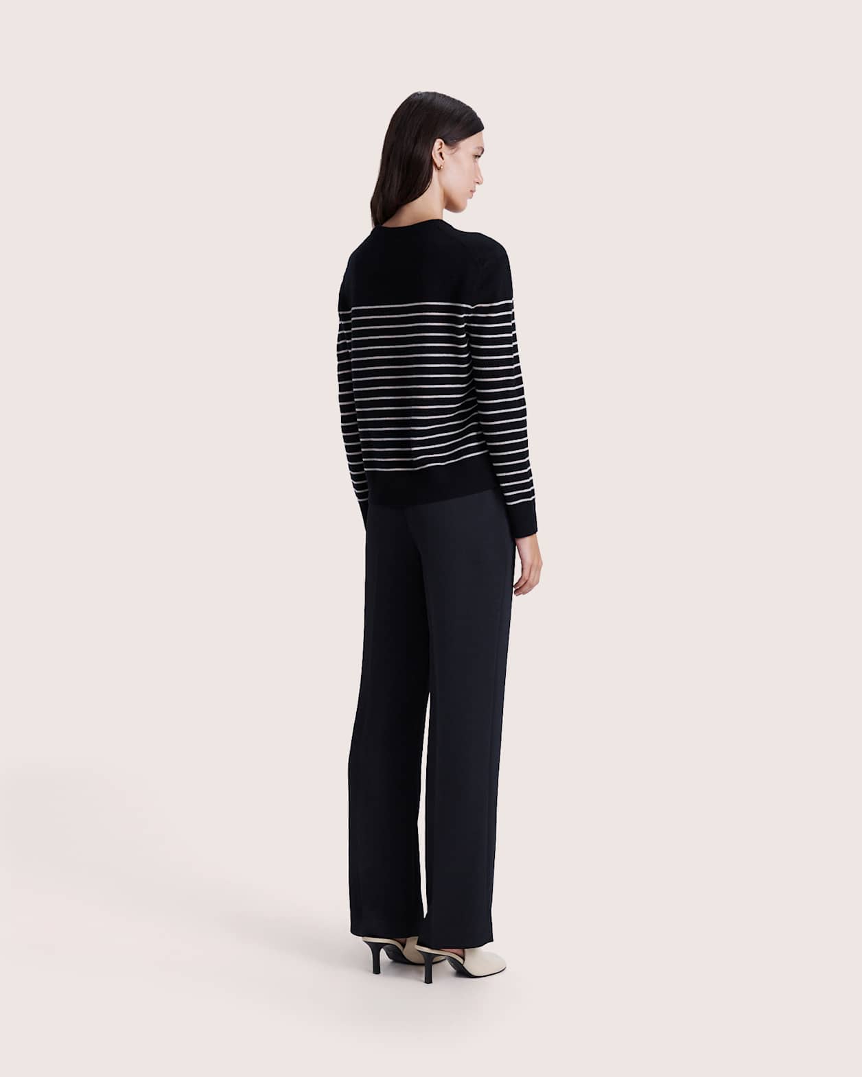 Nora Wool Cashmere Stripe Knit in BLACK