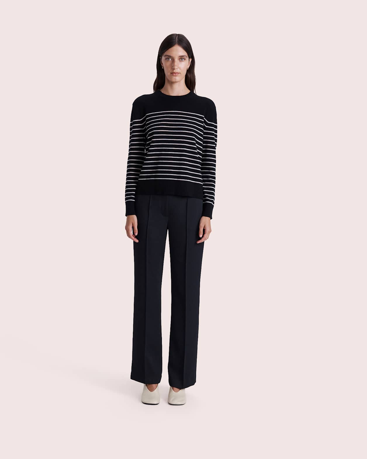 Nora Wool Cashmere Stripe Knit in BLACK