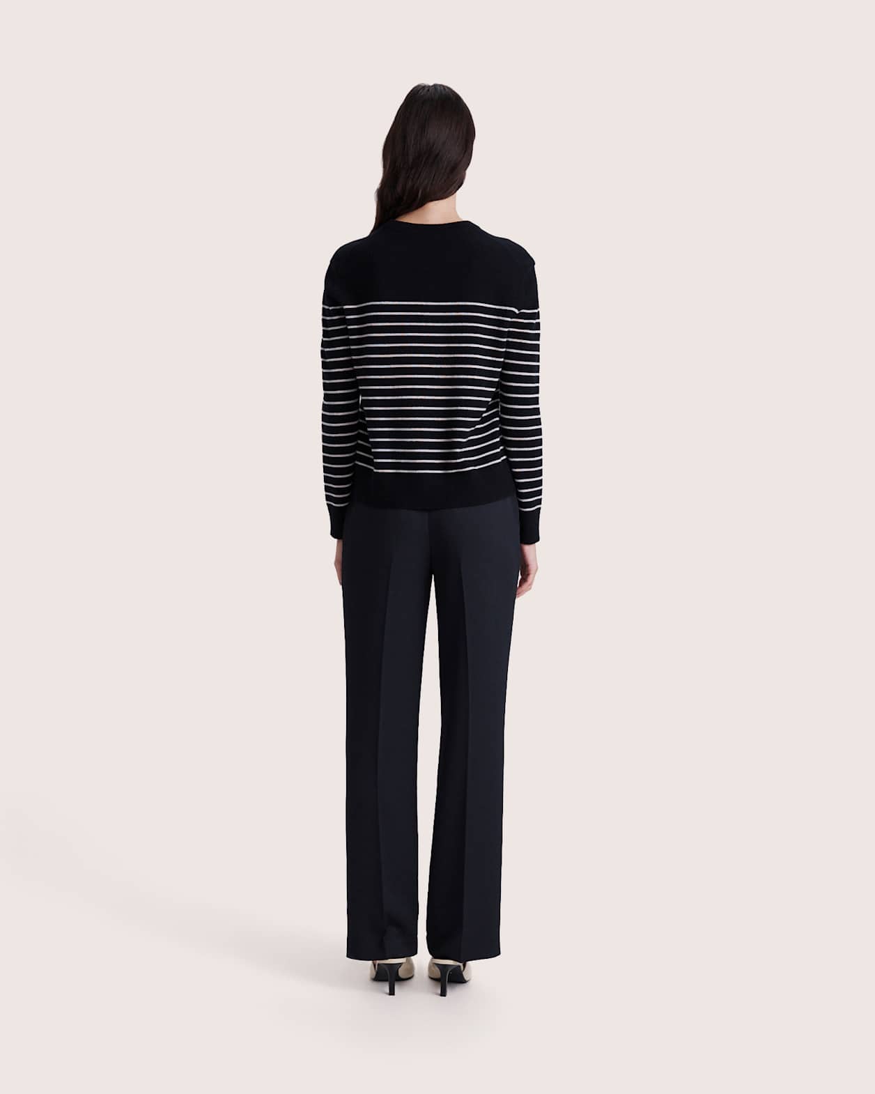 Nora Wool Cashmere Stripe Knit in BLACK