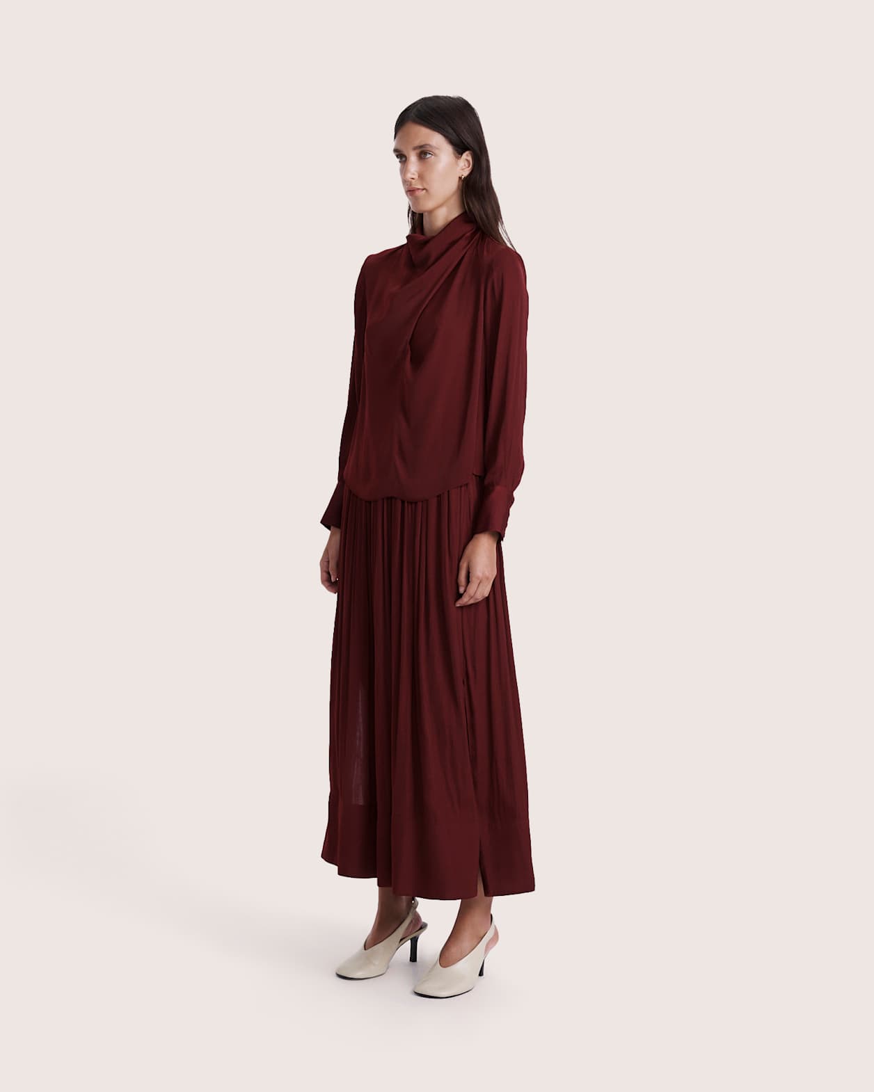 Lillian Long Sleeve Drape Neck Top in BERRY