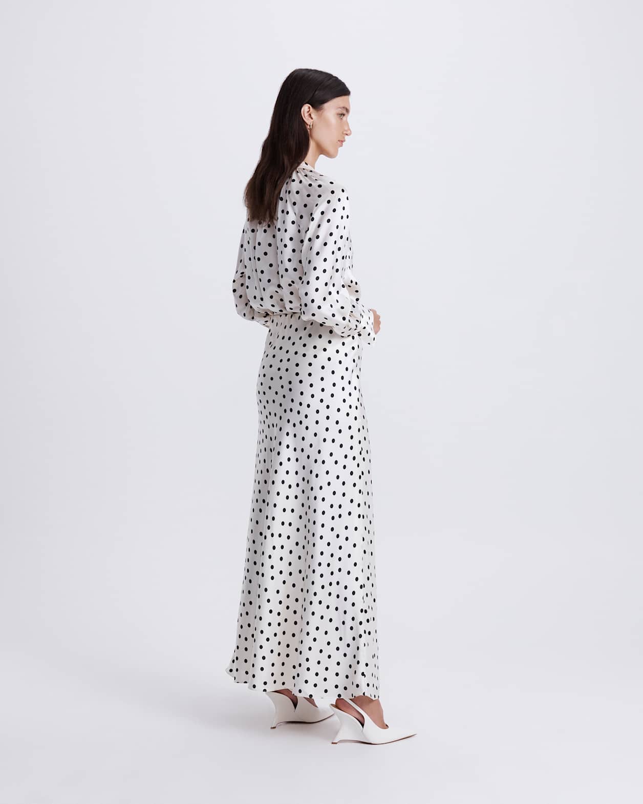 Presley Silk Midi Skirt in IVORY/BLACK